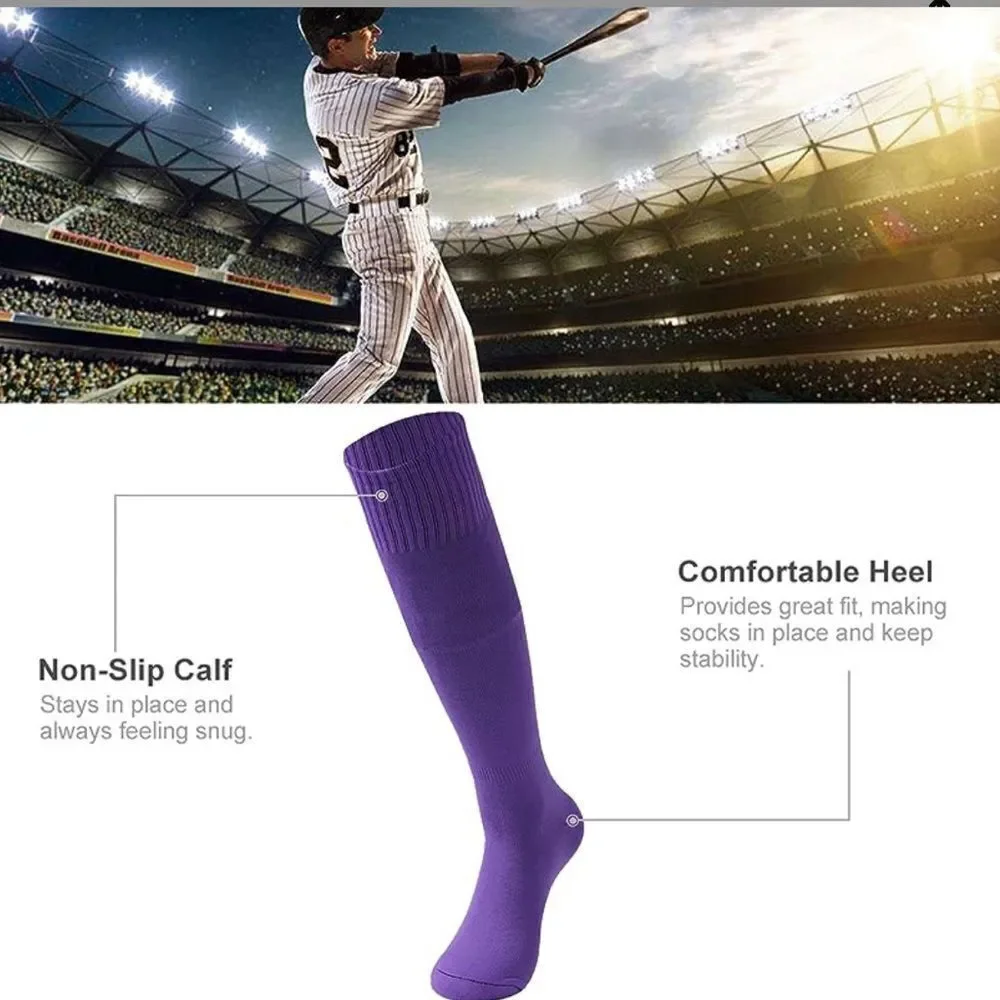 Royal Purple athletic high socks for sports pep rally school size 7-13 (5 Pairs)